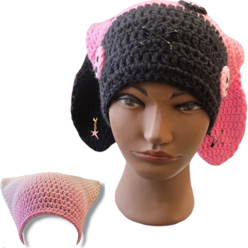 "Smiley?" Bunny Ear Beanie w/Appliques & Gradient Pink Cat Beanie, OFFERS